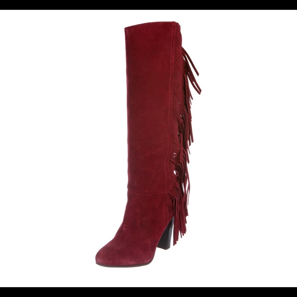 DVF maroon fringe suede boots. Size 7